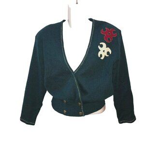 VTG P Galli Medium?? Blue Green Wool Cropped Double Breasted Sweater Cardigan